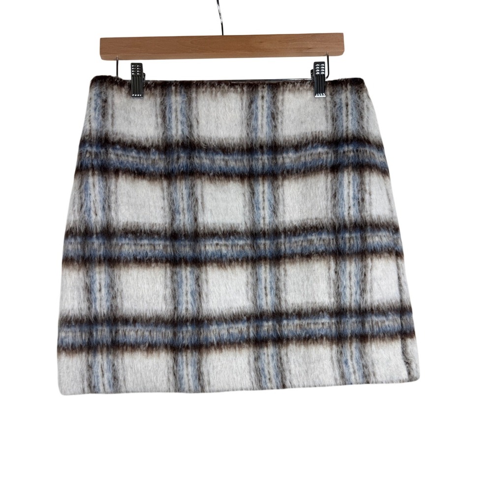 Loft Women's Plaid Faux Fur Mini Skirt size 6 Black/Gray/Brown
